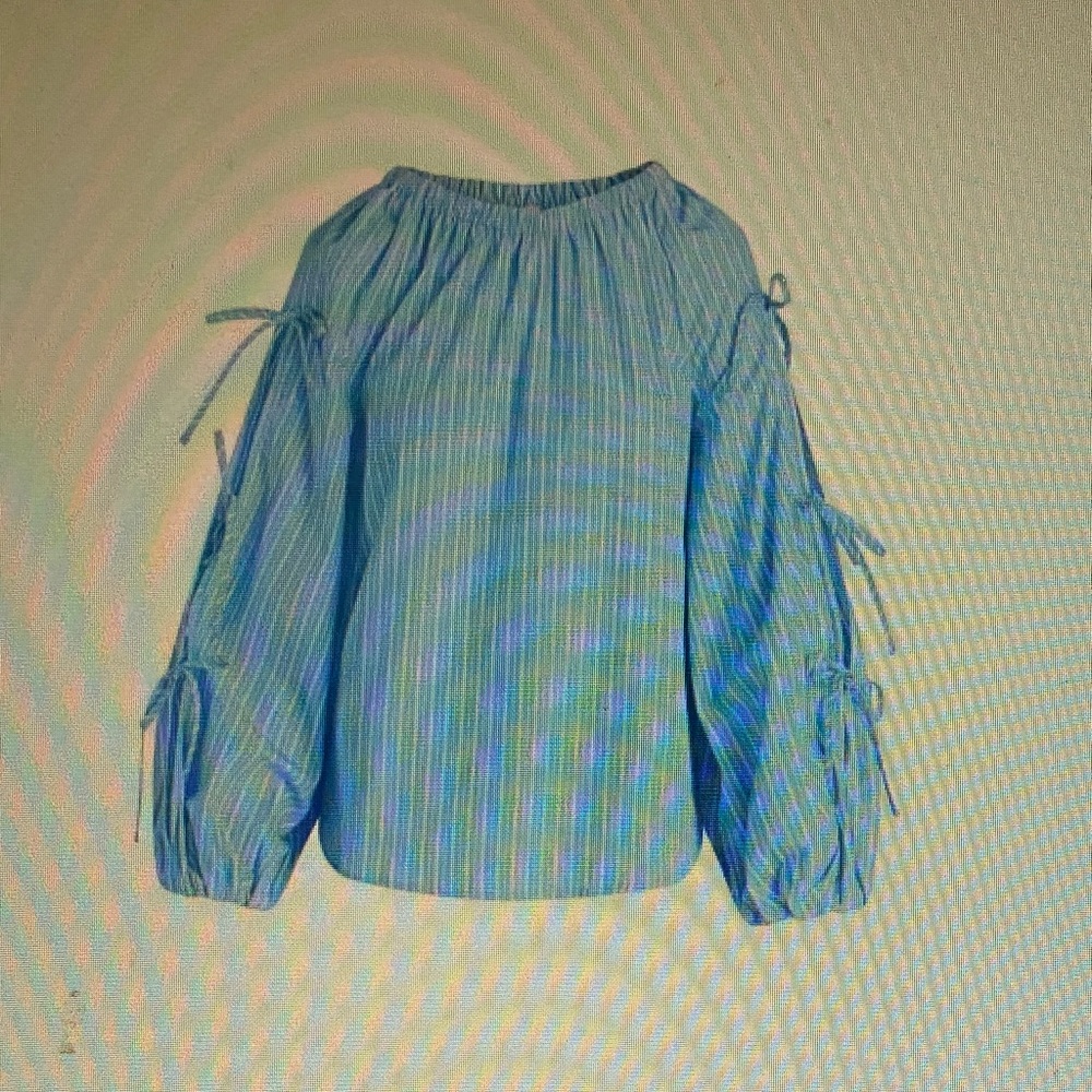 Blue Striped Tie-Sleeve Women's Top